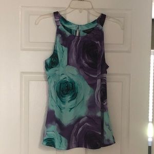 WHBM Floral Blouse, Medium, Purple/Green